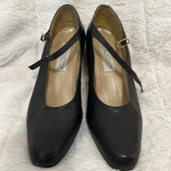 Womens Calico Black Leather Heels 8M - Picture 2 of 5